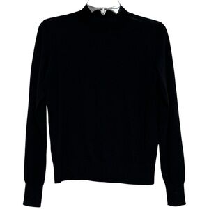Theory Women's Black Merino Wool Mock-Neck Blouson Sleeve Sweater Size Small